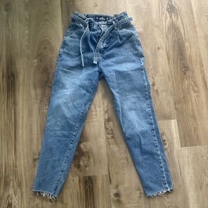 HOLLISTER Ultra‎ High Rise Mom Jean Paperbag Belt Blue  w25 L27  1R